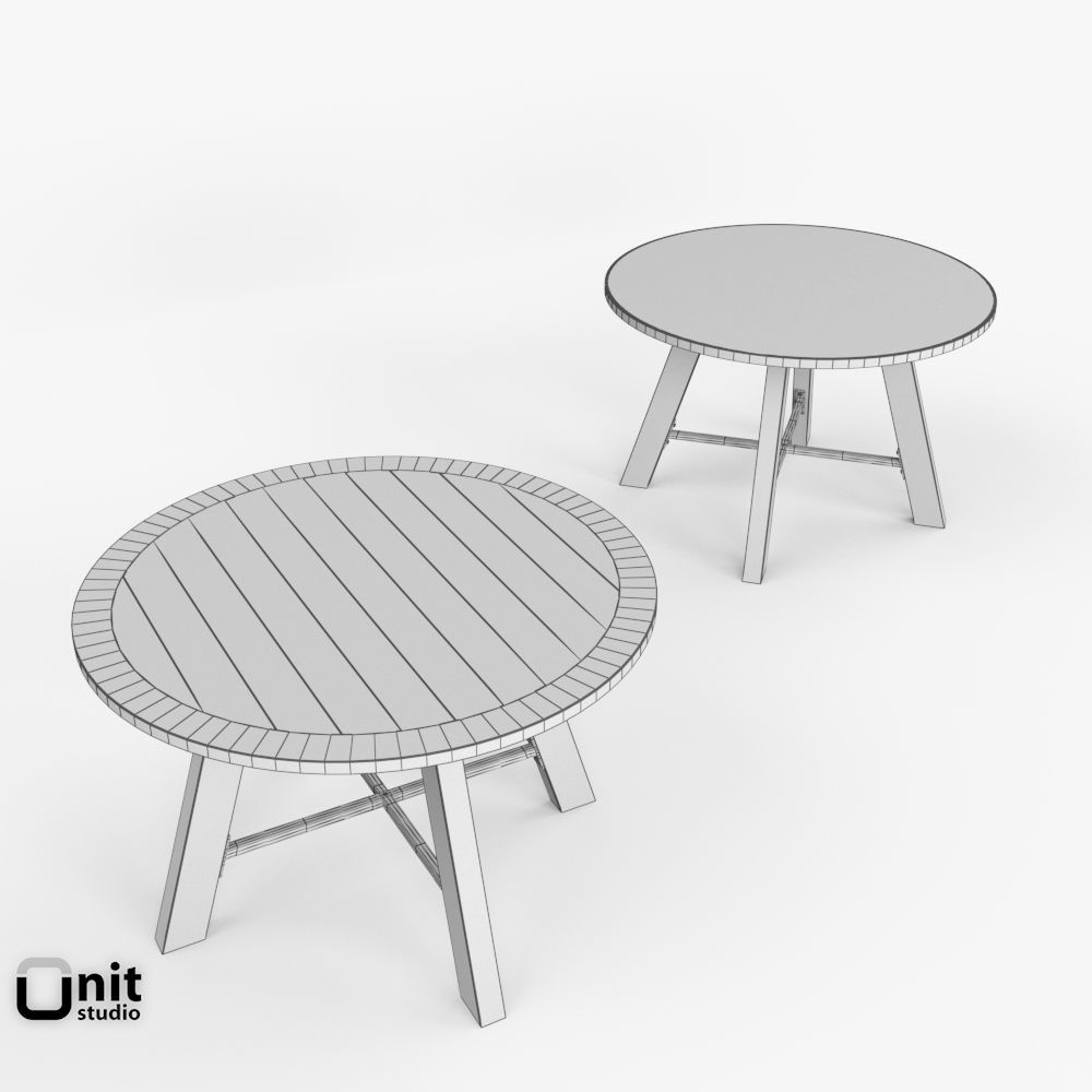Zinc-Top Railway Trestle Round Dining Table by Restoration Hardw 3D model_7
