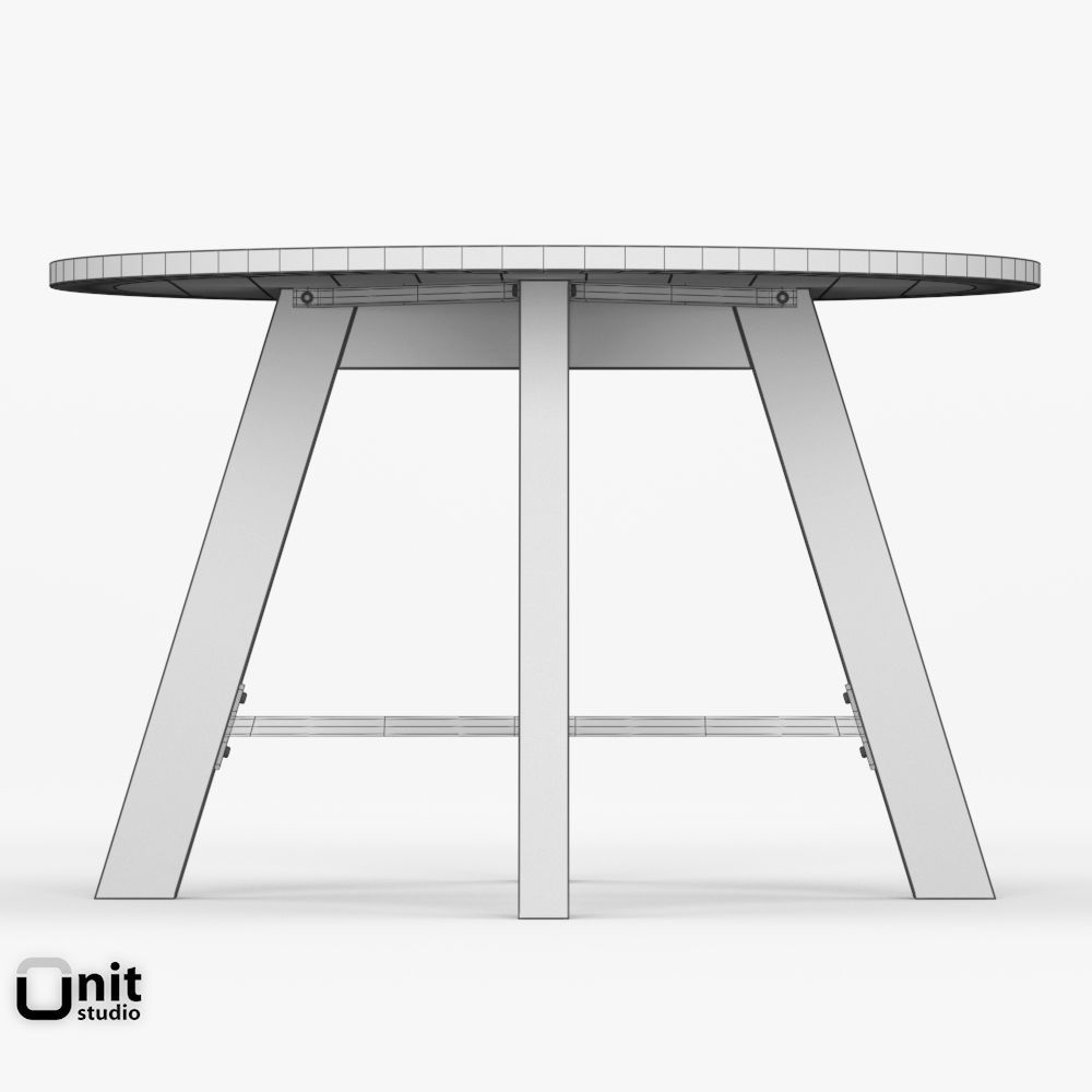 Zinc-Top Railway Trestle Round Dining Table by Restoration Hardw 3D model_8