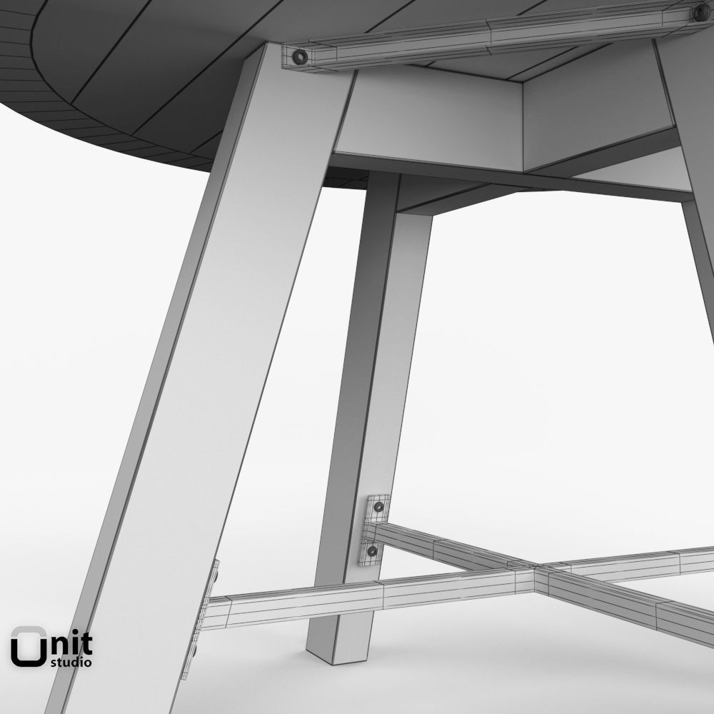 Zinc-Top Railway Trestle Round Dining Table by Restoration Hardw 3D model_9