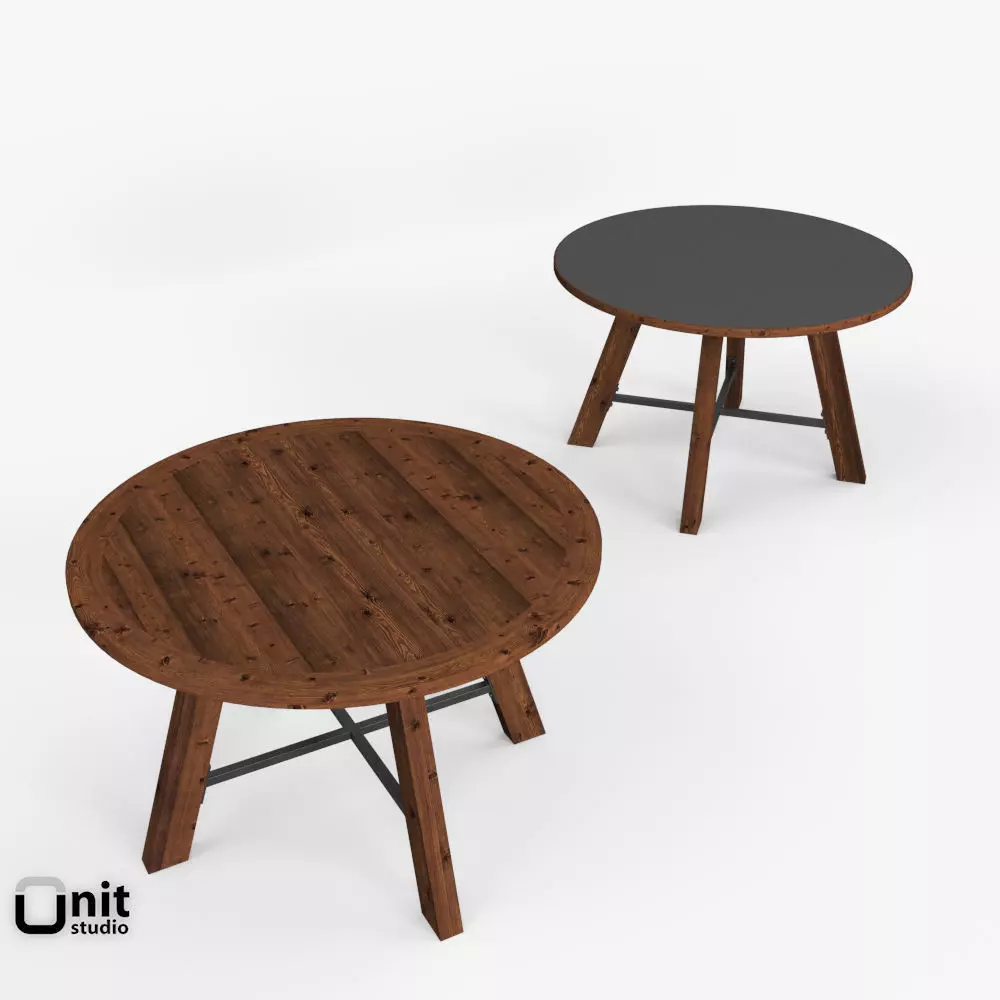 Zinc-Top Railway Trestle Round Dining Table by Restoration Hardw 3D model_0