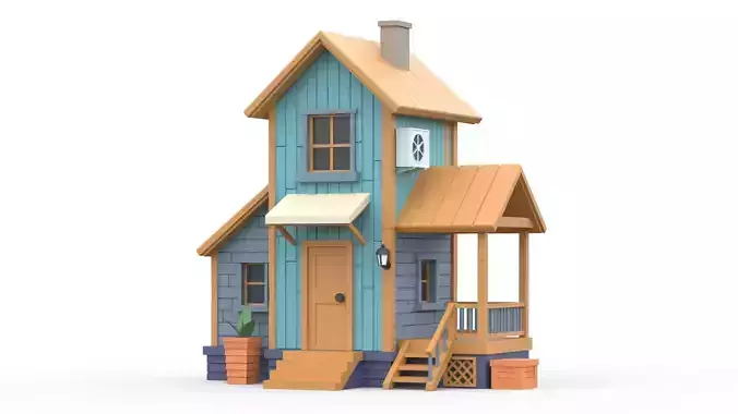 Wooden House F with UV Low-poly 3D model
