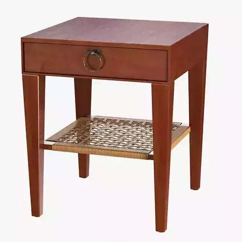 Bedside table with rattan shelf