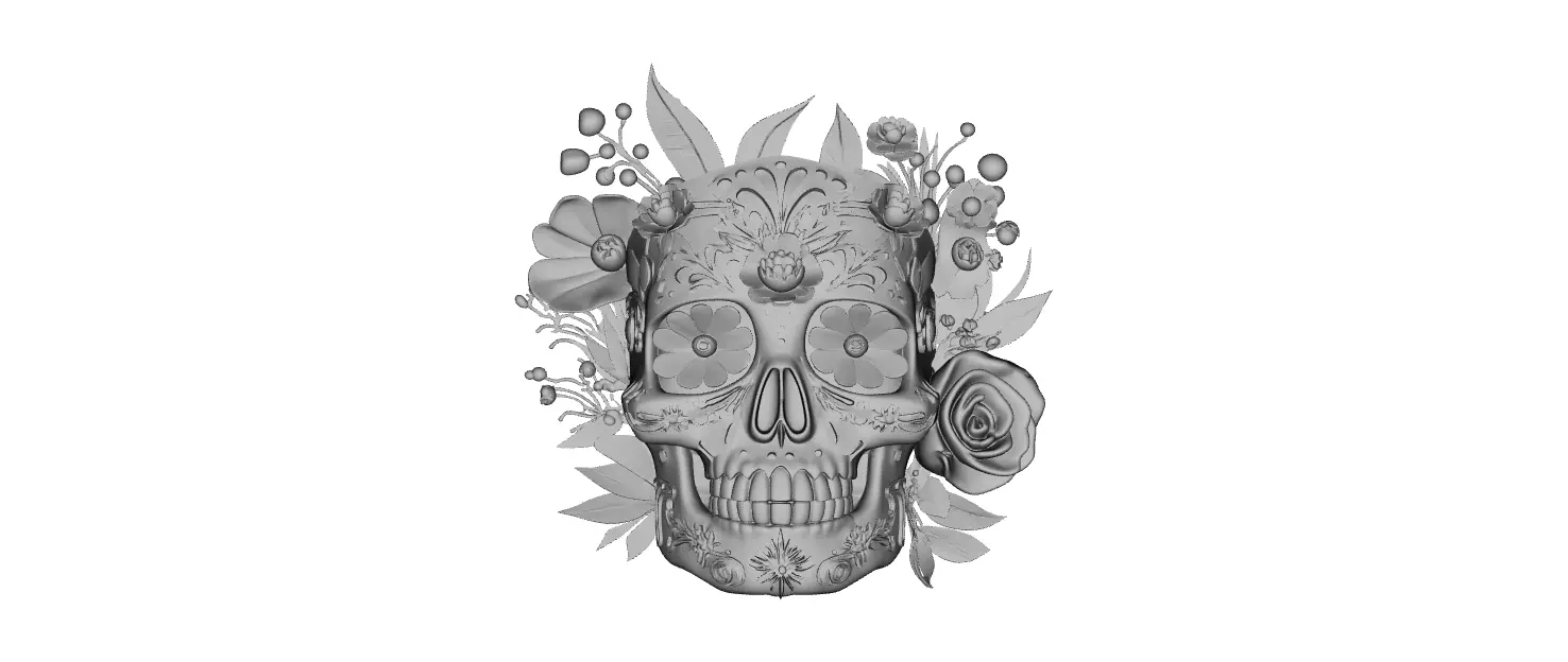 Floral Sugar Skull 3D Model Rose Botanical Decorative Skull 3D print model