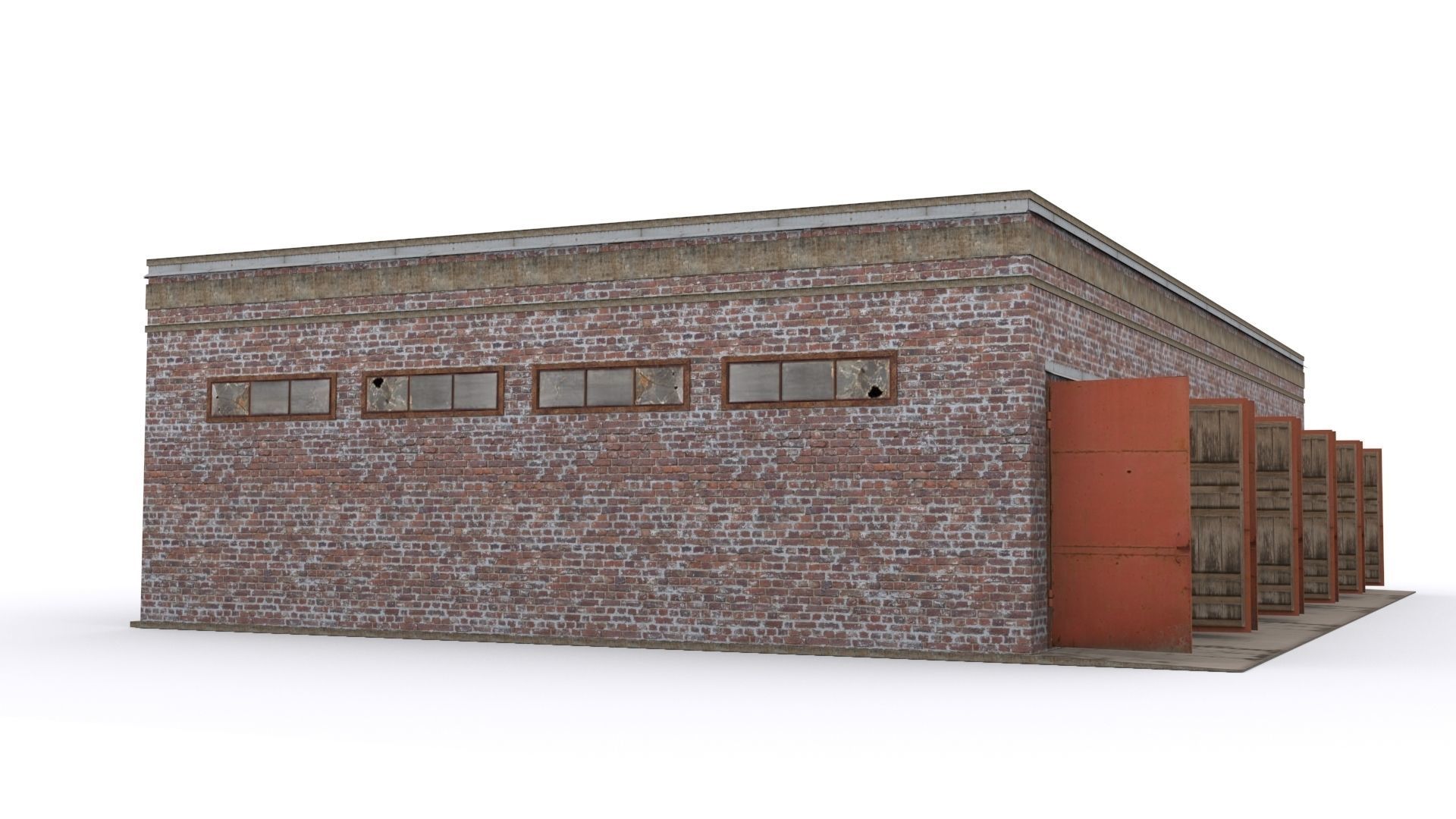 Garage brick building Low-poly 3D model_2