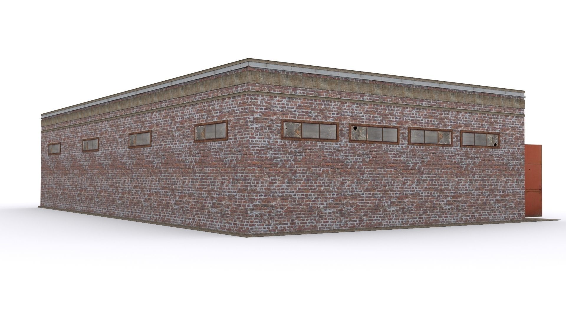 Garage brick building Low-poly 3D model_3