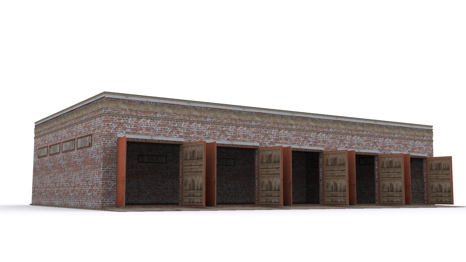 Garage brick building Low-poly 3D model_1