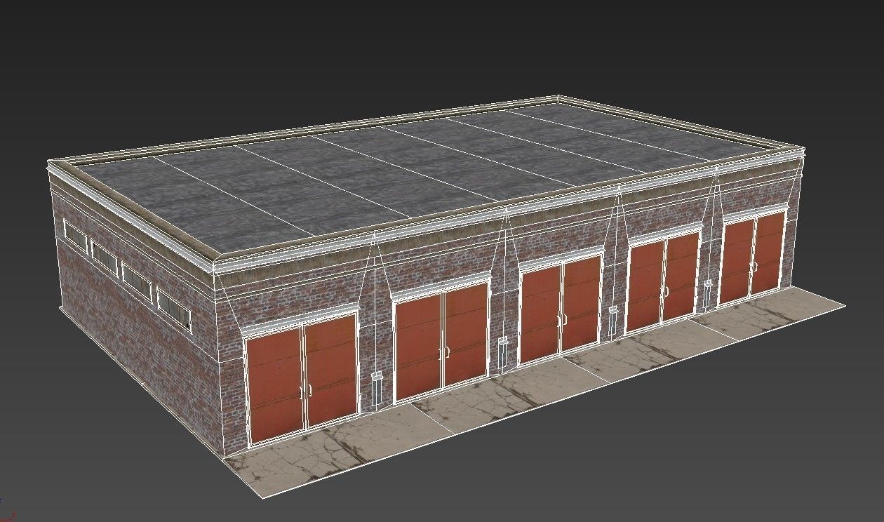Garage brick building Low-poly 3D model_8
