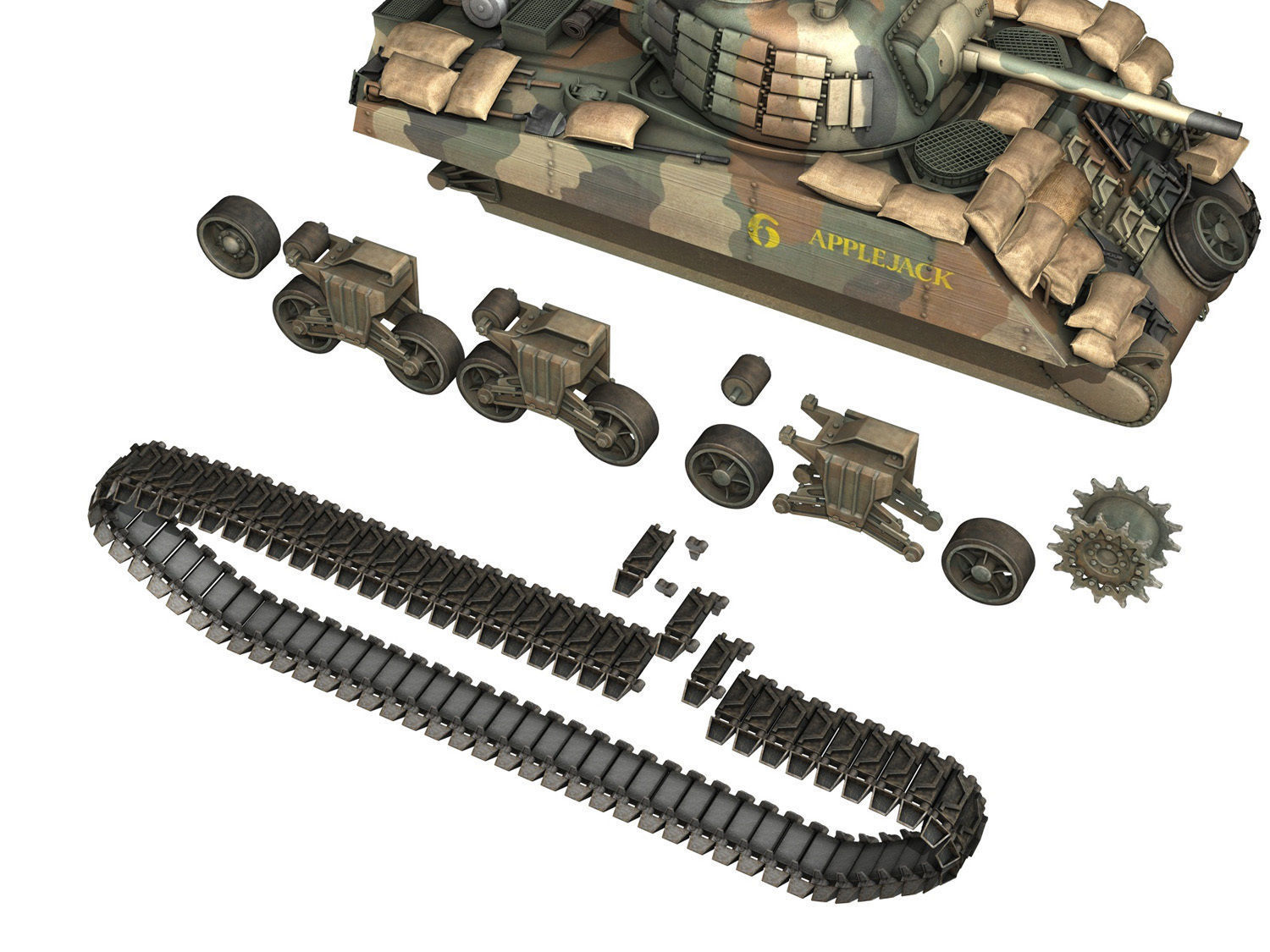 M4A3 Sherman - Applejack 3D model_9