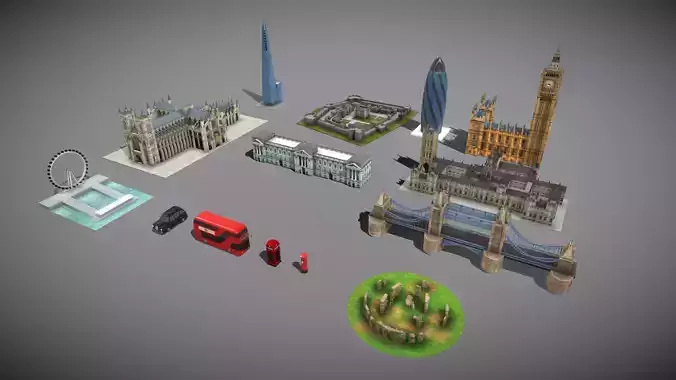 Famous Buildings in the UK Low-poly 3D model