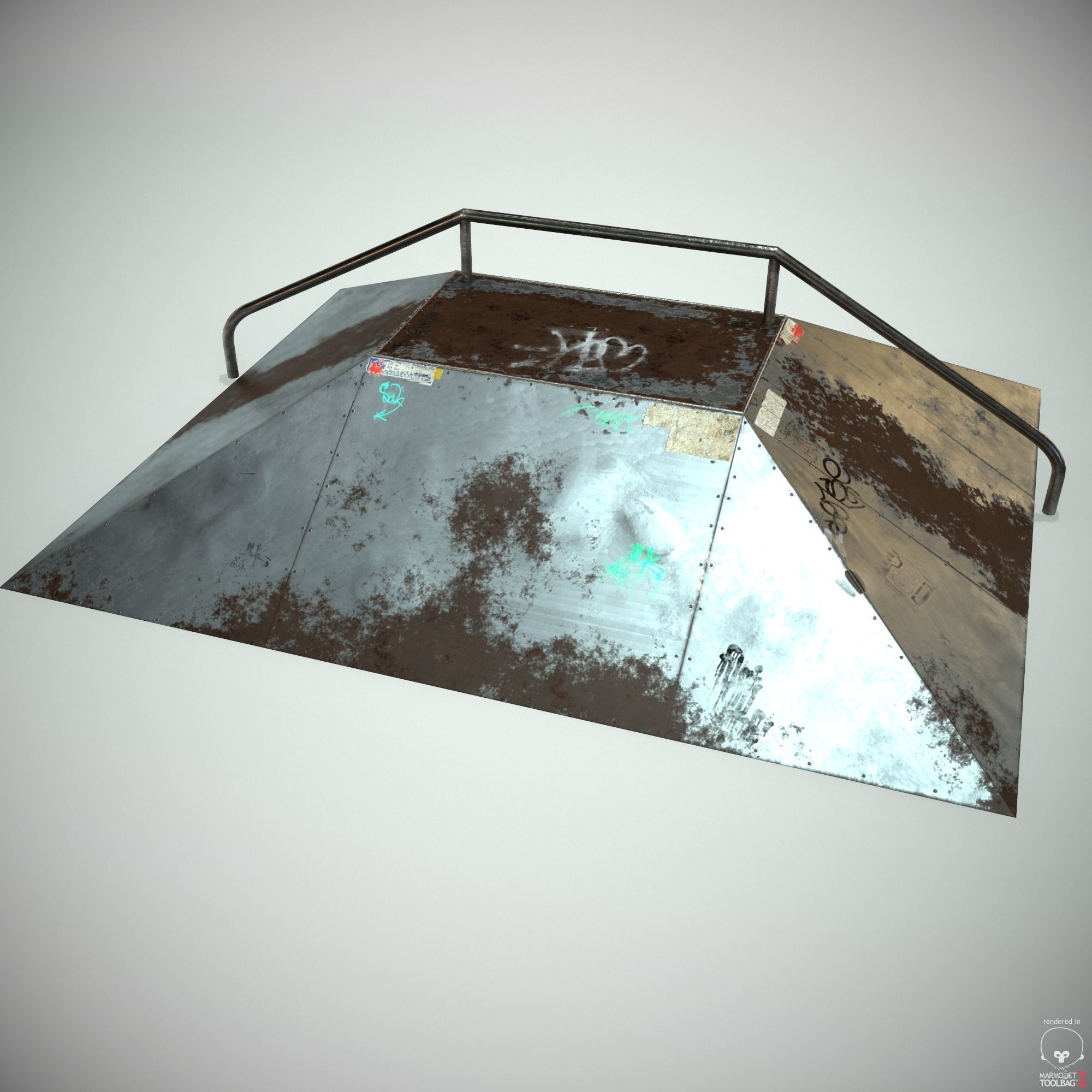 Rail Ractangle Skate Ramp PBR LOW POLY Low-poly 3D model_7