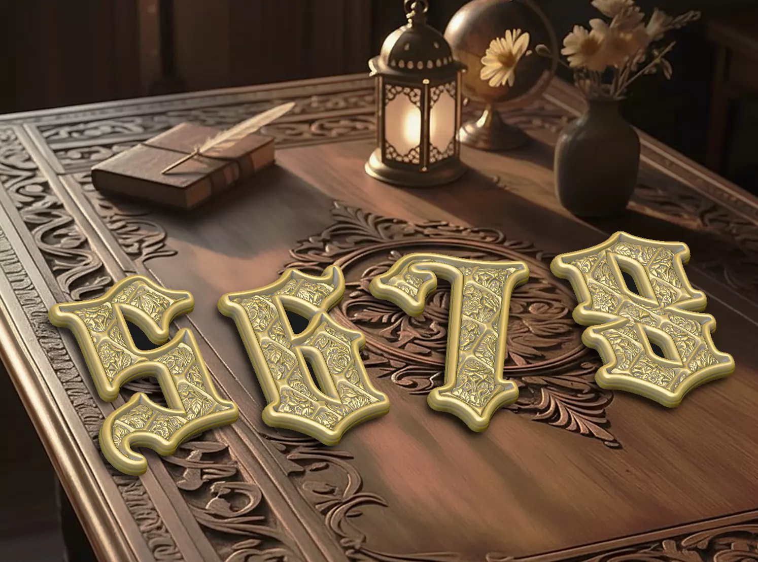 the gothic baroque rococo numbers design Bronze Relief Symbols 3D print model