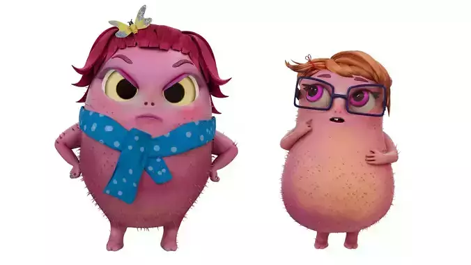 Jelly Character Bea and Cas Rigged Low-poly 3D model