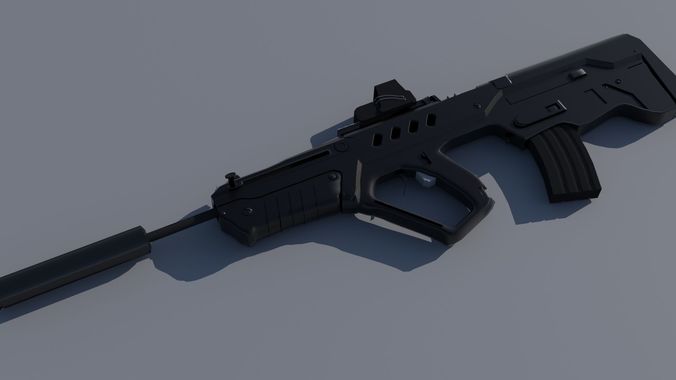 IWI Tavor TAR-21 EOTech and Suppressor  Low-poly 3D model