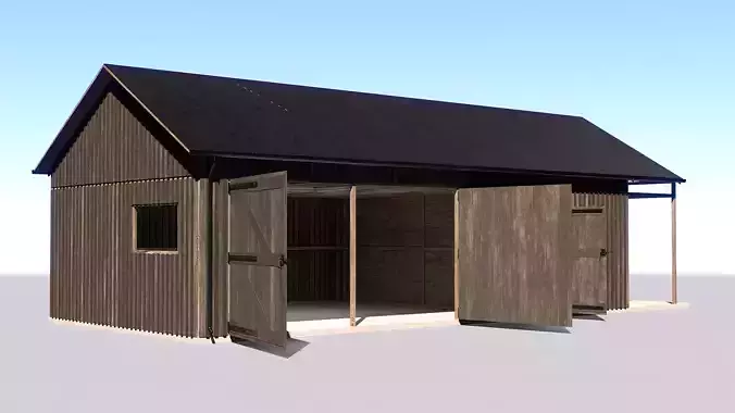 Wooden Garage for Car and Motorcycle with Small Workshop V2 Low-poly 3D model