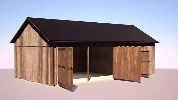 Wooden Garage for Car and Motorcycle with Small Workshop 3D model