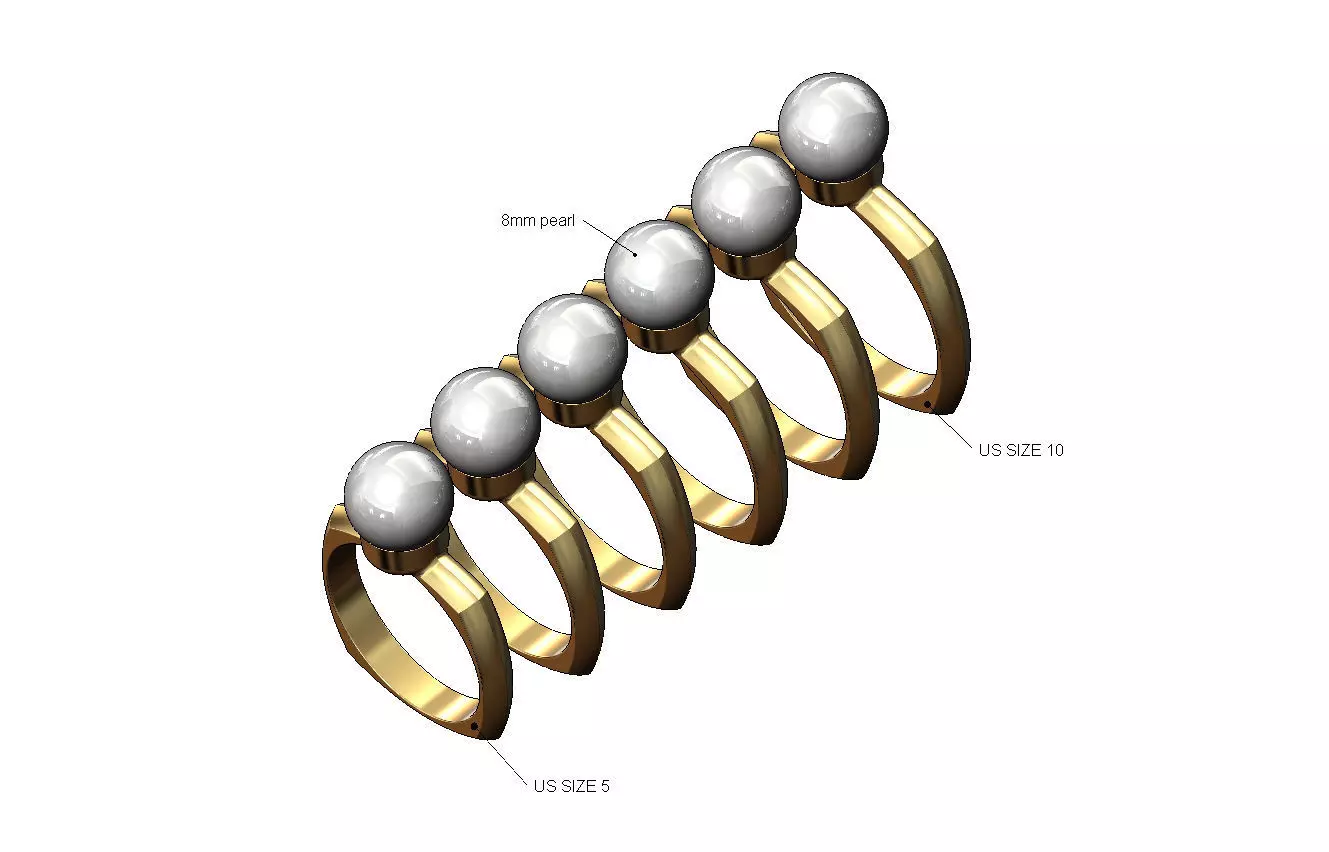 Knife edge rounded square 8mm pearl ring US sizes 5to10 3D print model