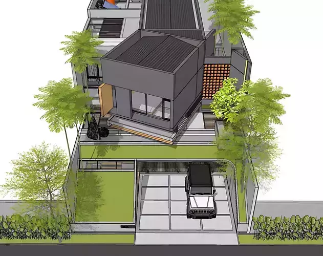 3D Model Modern 2 Story Contemporary House Facade Cantilever  3D model 5