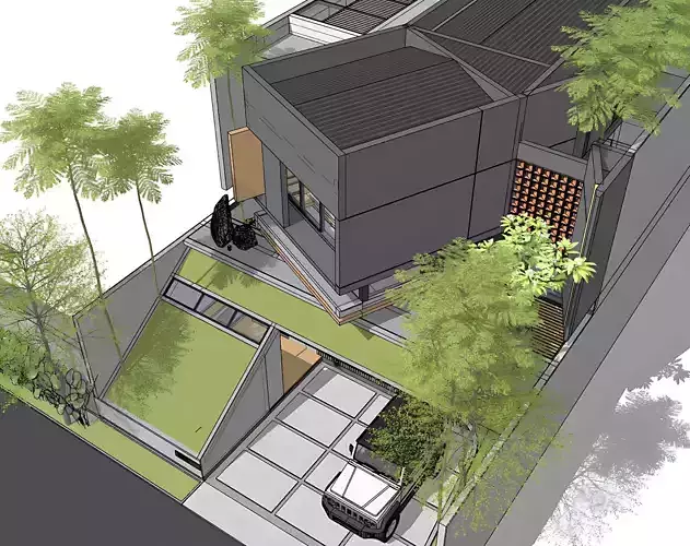 3D Model Modern 2 Story Contemporary House Facade Cantilever  3D model 6