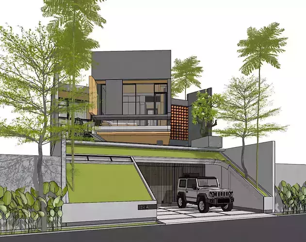 3D Model Modern 2 Story Contemporary House Facade Cantilever  3D model 3