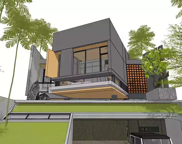 3D Model Modern 2 Story Contemporary House Facade Cantilever  3D model 4