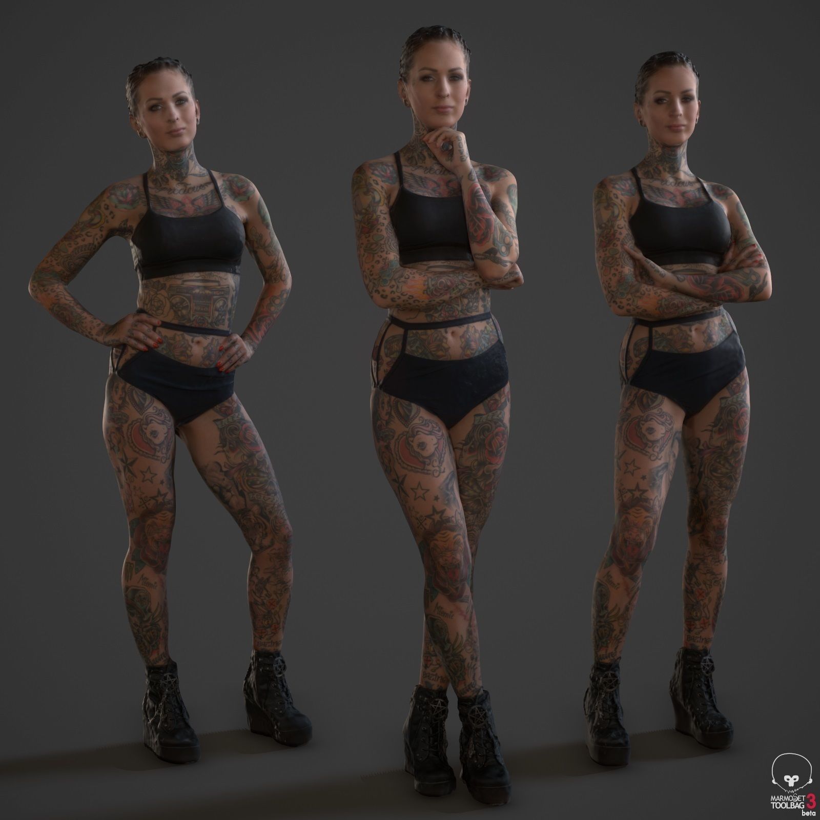 Tattoo Model Collection tattooed woman Low-poly 3D model_4