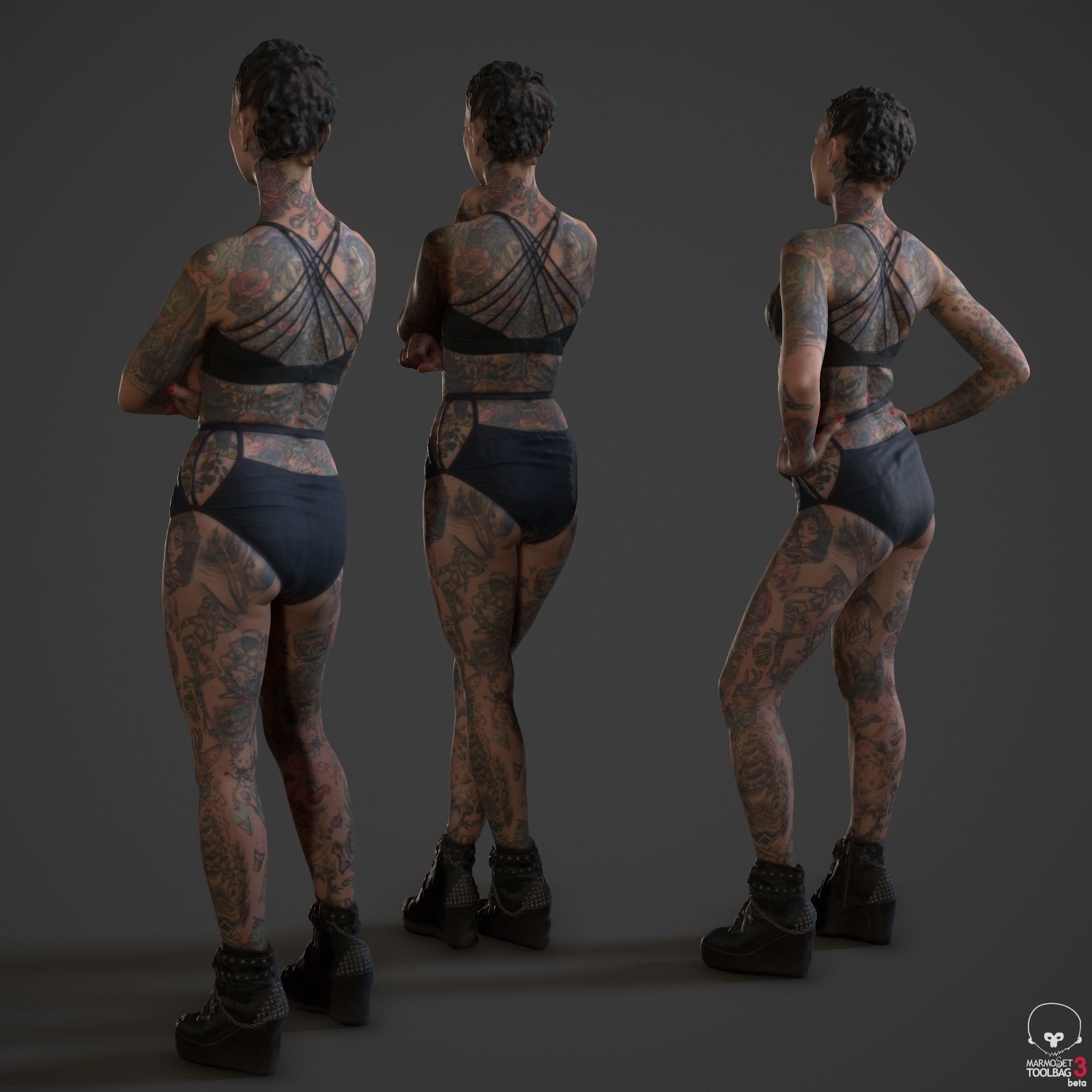 Tattoo Model Collection tattooed woman Low-poly 3D model_2