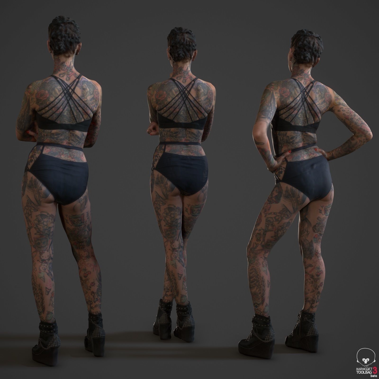 Tattoo Model Collection tattooed woman Low-poly 3D model_3