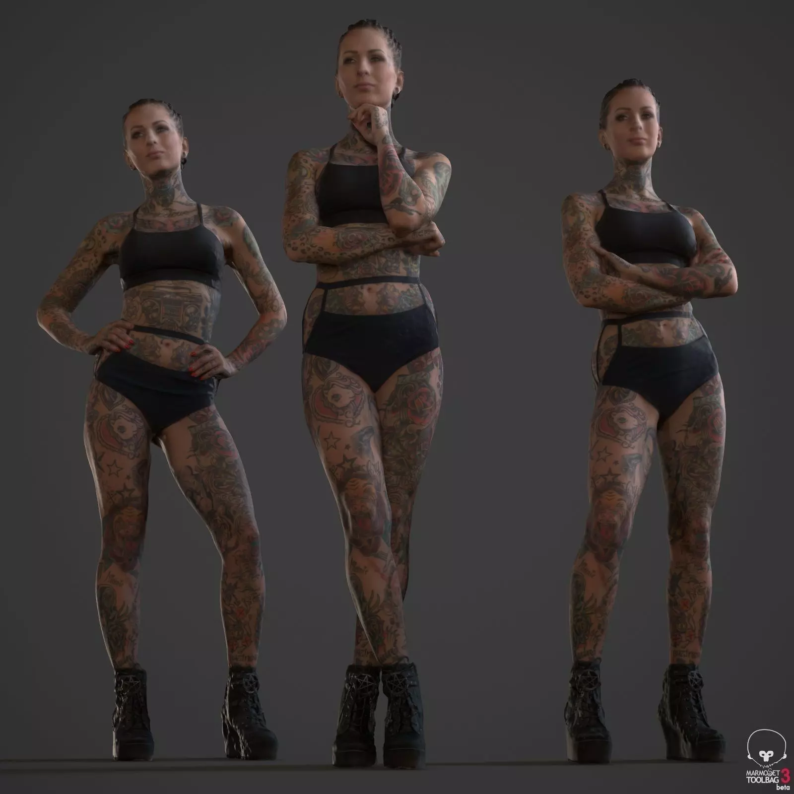 Tattoo Model Collection tattooed woman Low-poly 3D model_0