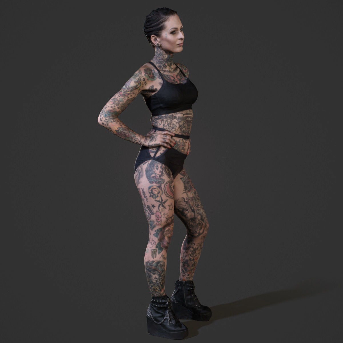Tattoo model 2 tattooed woman posing for shoot 3D print model_4