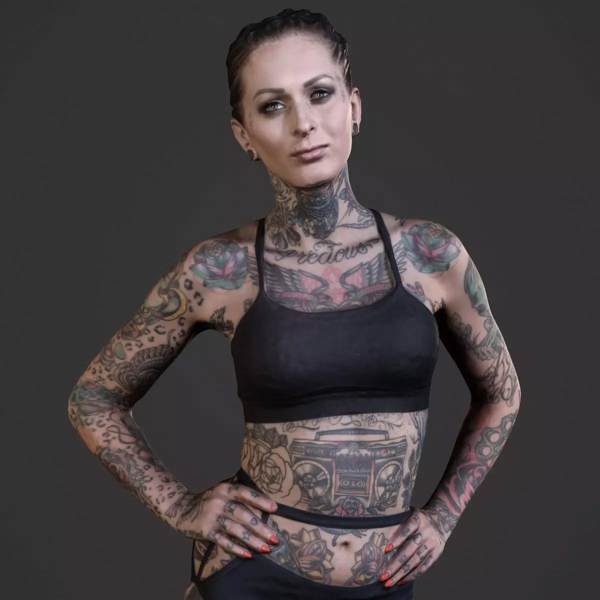 Tattoo model 2 tattooed woman posing for shoot 3D print model_0
