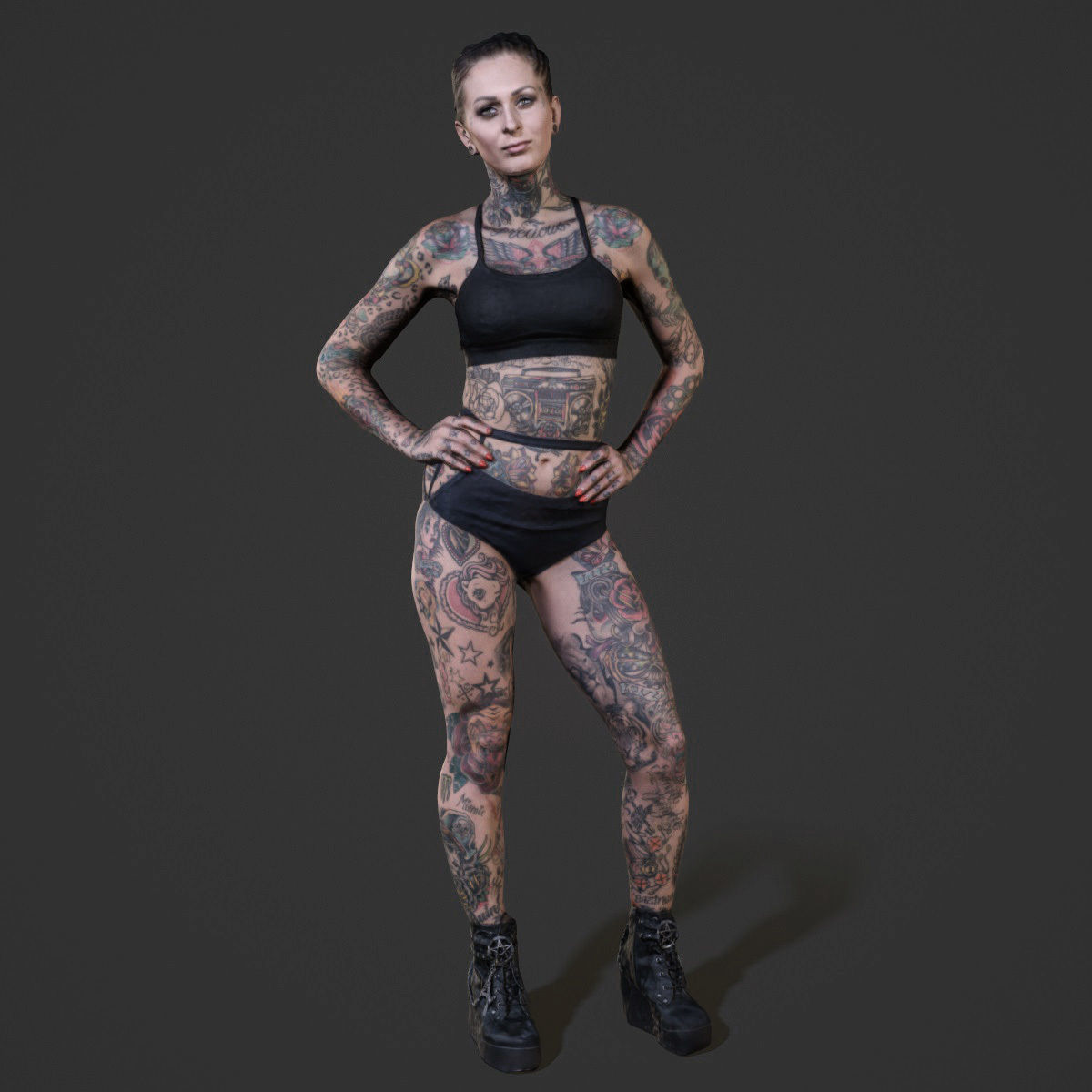 Tattoo model 2 tattooed woman posing for shoot 3D print model_1