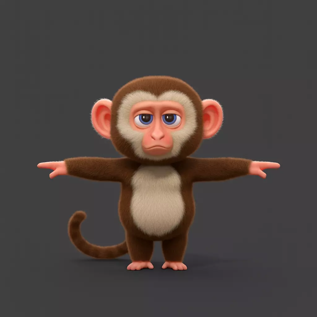 Cute Stylized Monkey Character Game Ready 3D Model Low-poly 3D model