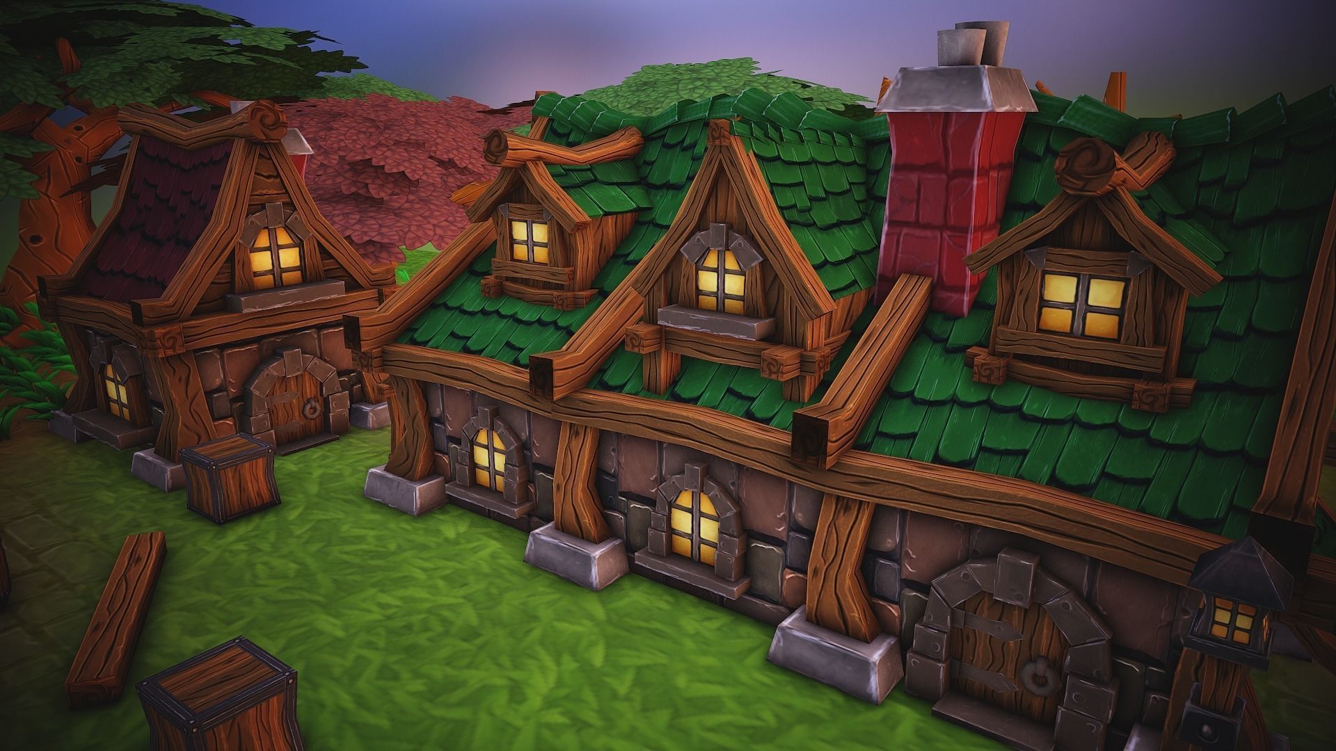 Fantasy modular house pack Low-poly 3D model_5