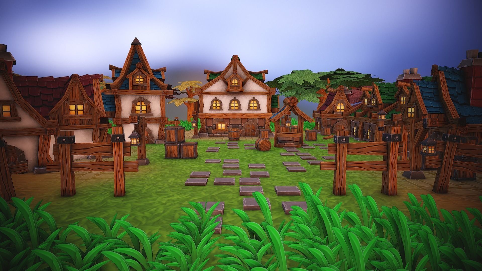 Fantasy modular house pack Low-poly 3D model_0