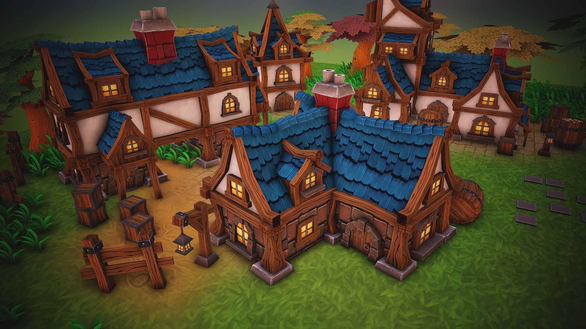 Fantasy modular house pack Low-poly 3D model_6