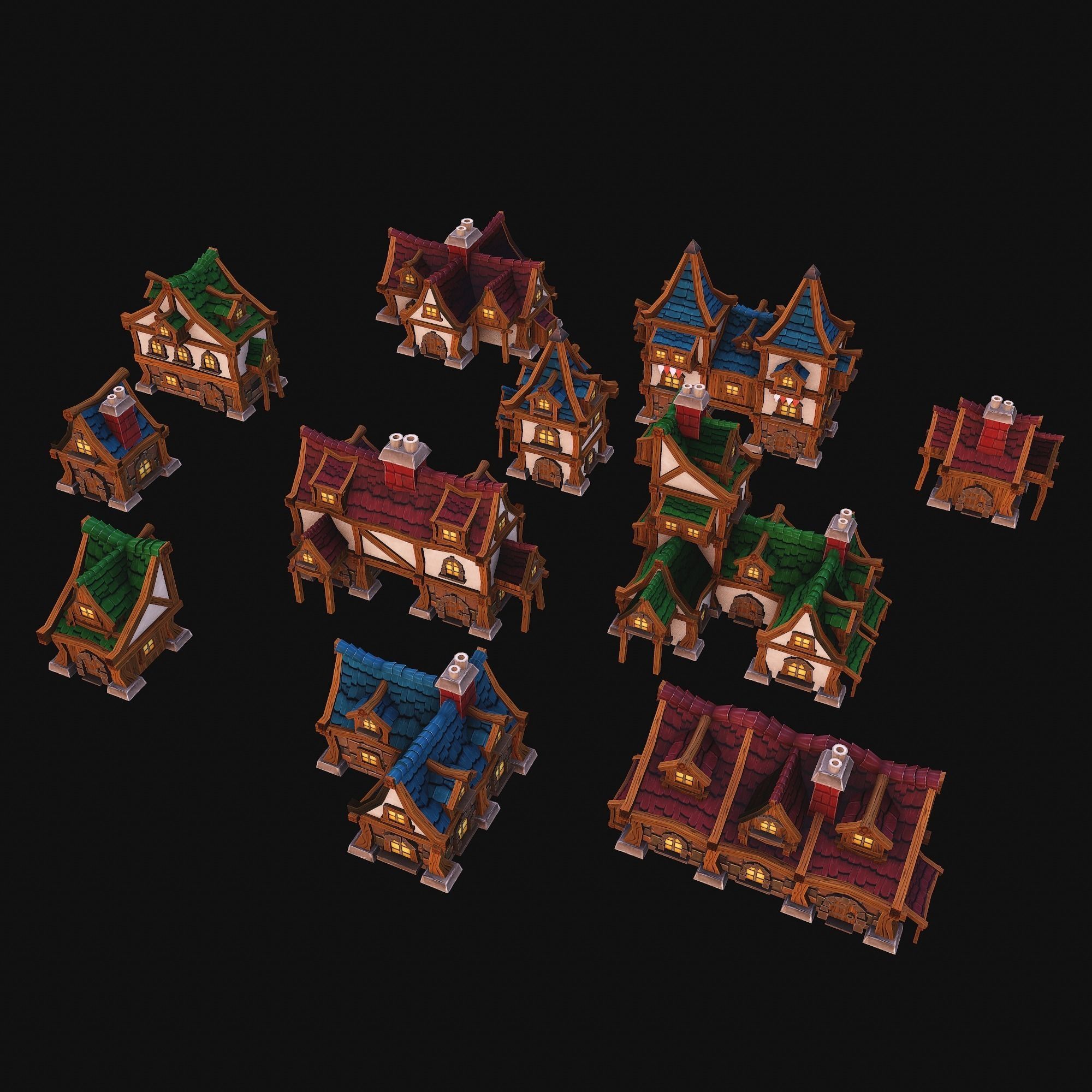 Fantasy modular house pack Low-poly 3D model_8