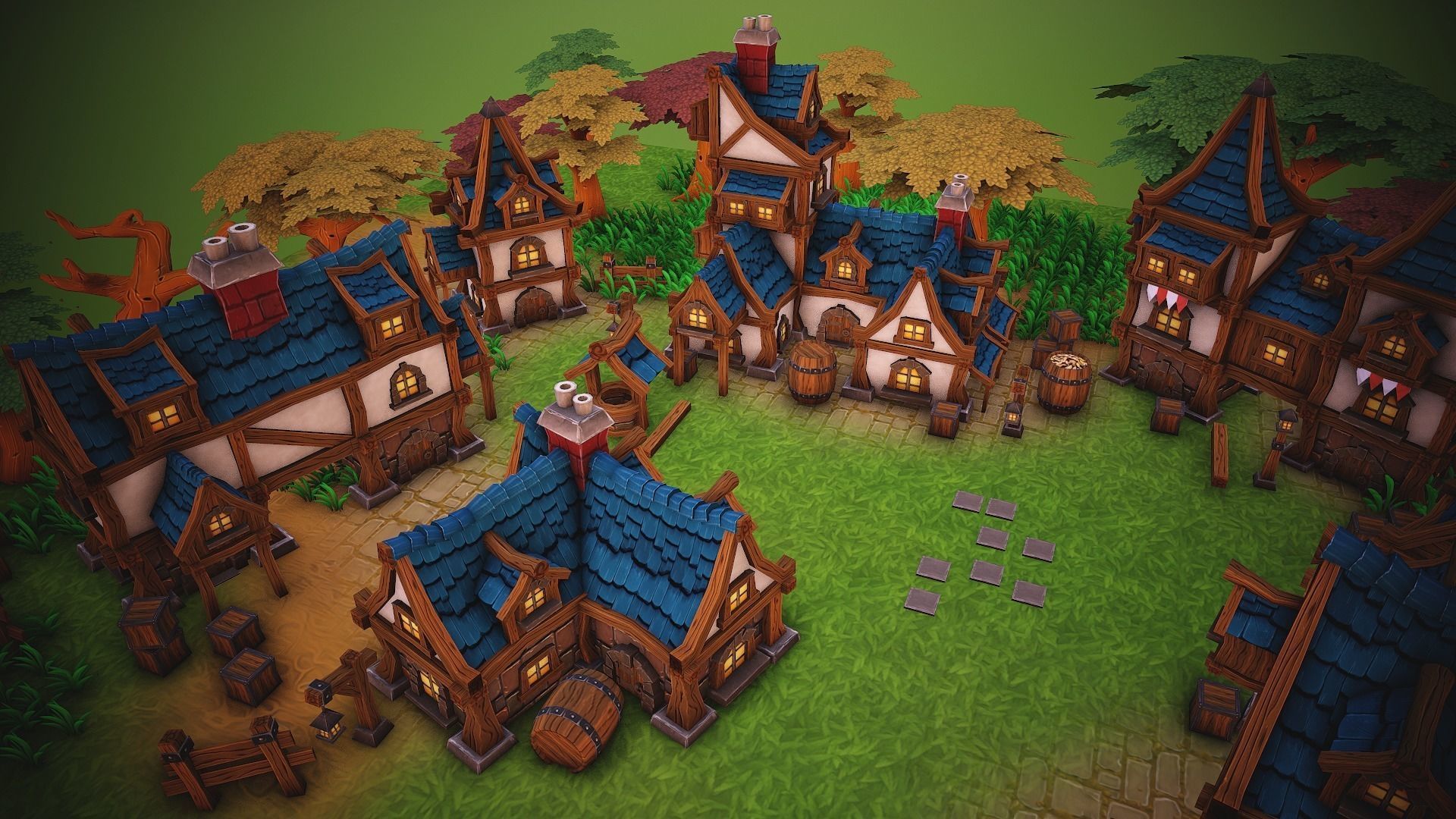 Fantasy modular house pack Low-poly 3D model_4