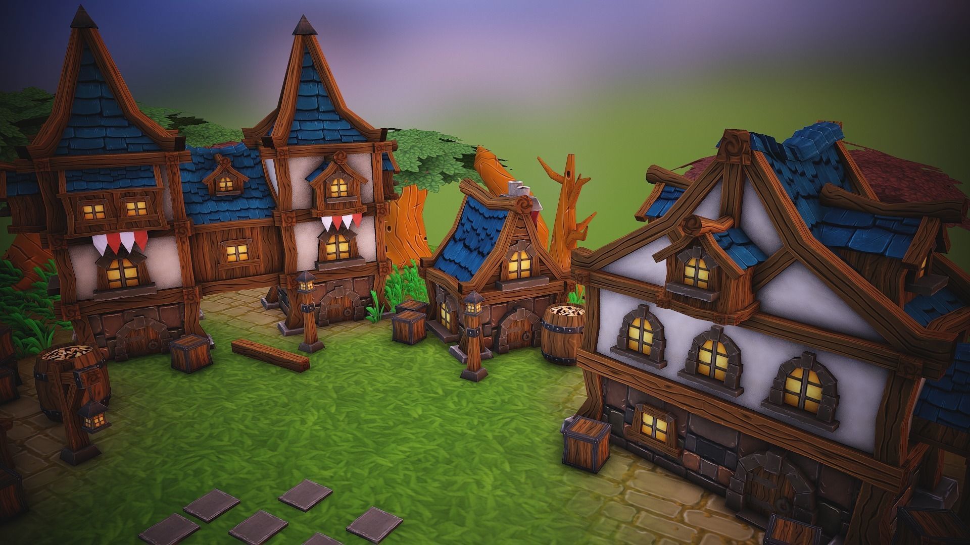 Fantasy modular house pack Low-poly 3D model_7
