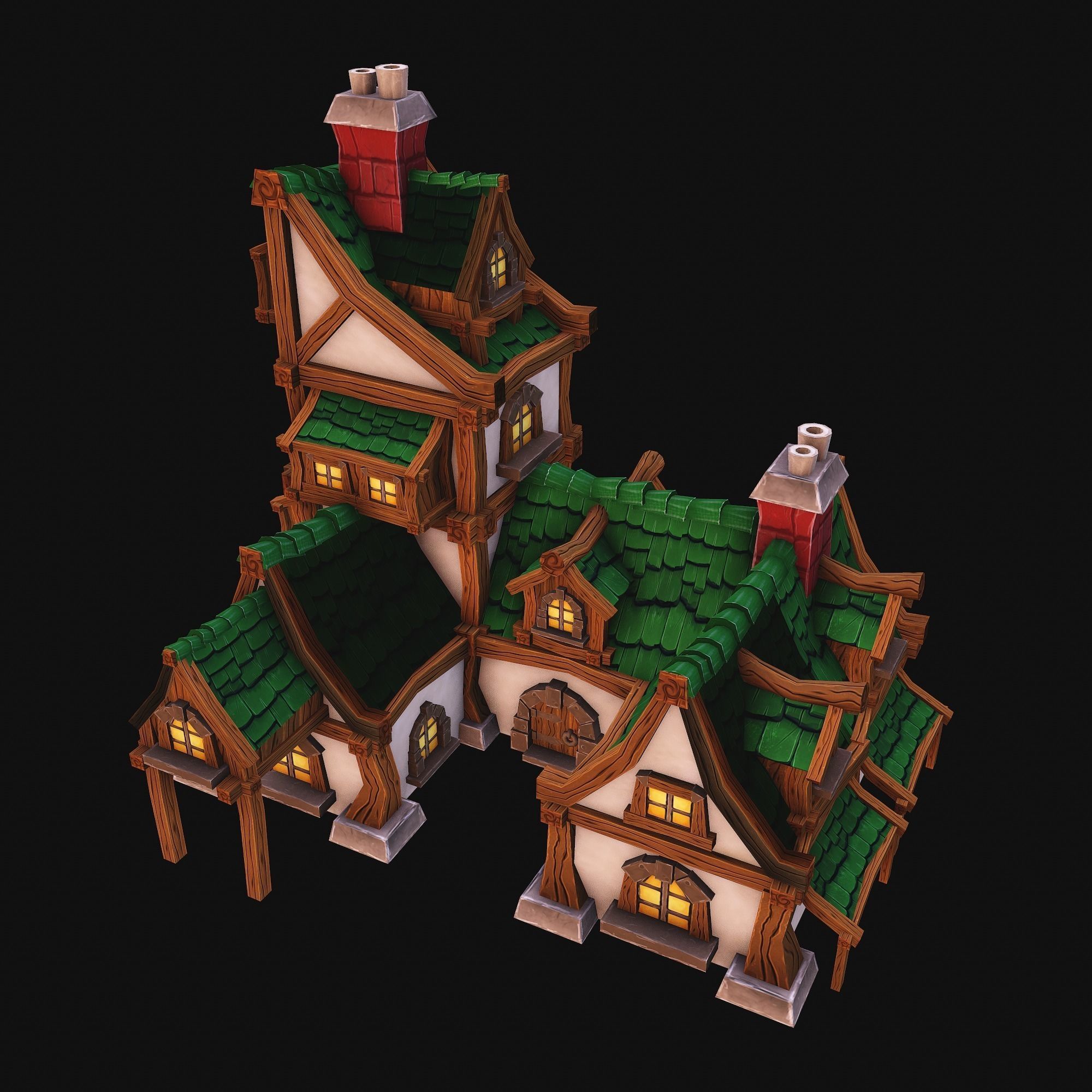 Fantasy modular house pack Low-poly 3D model_9