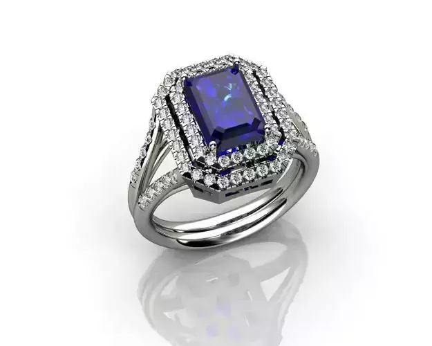 Blue Emerald Cut Diamond Ring