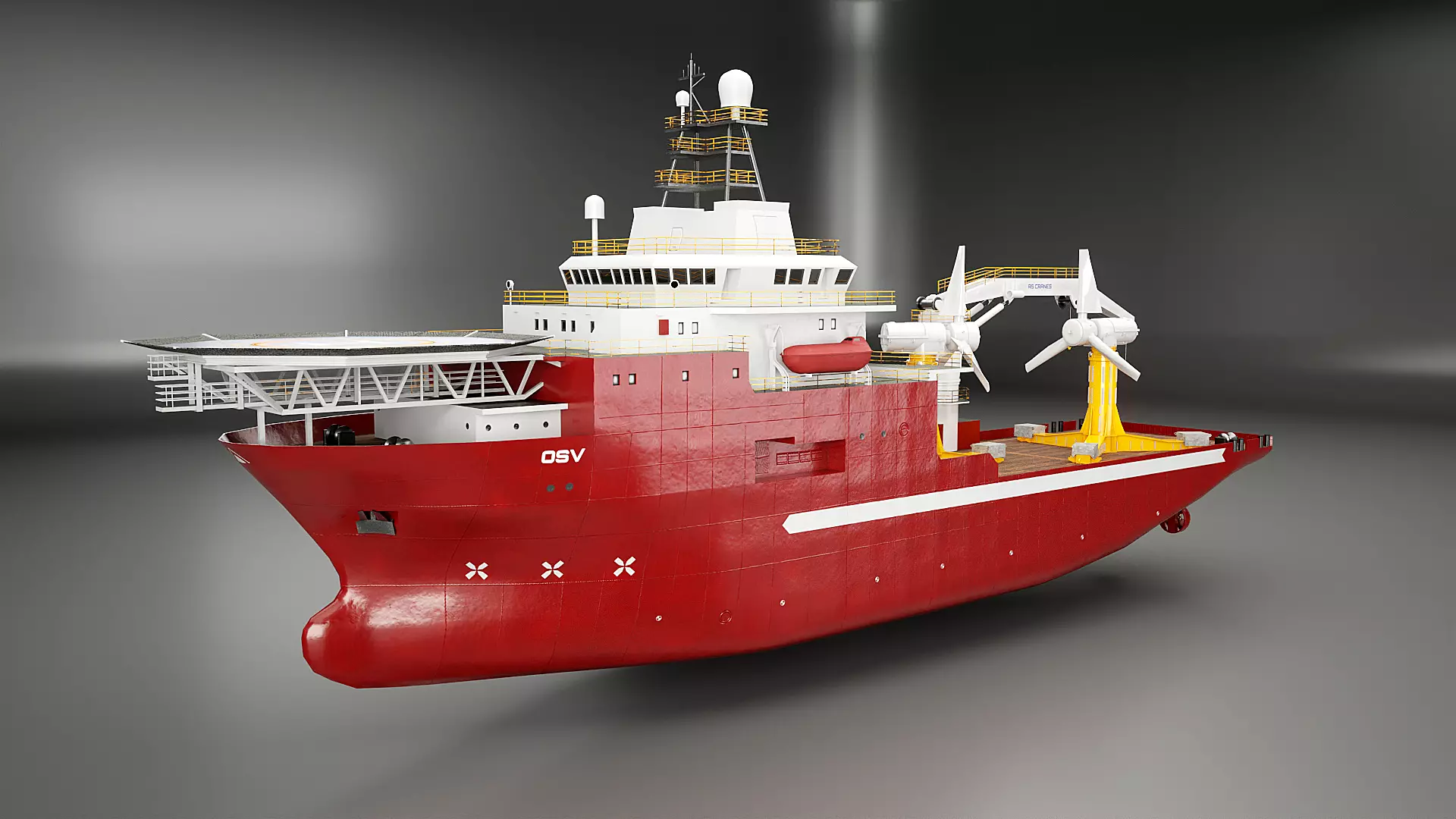 Offshore Support Vessel and Tidal Power Turbine Low-poly 3D model