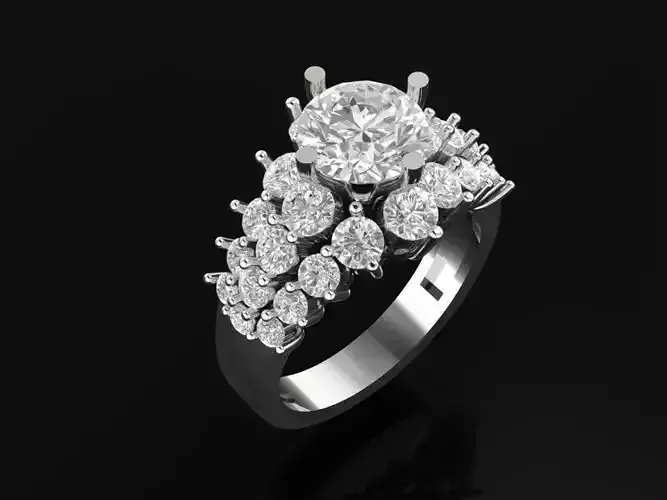 TJ 65 3D White Gold Diamond Ring 3D print model