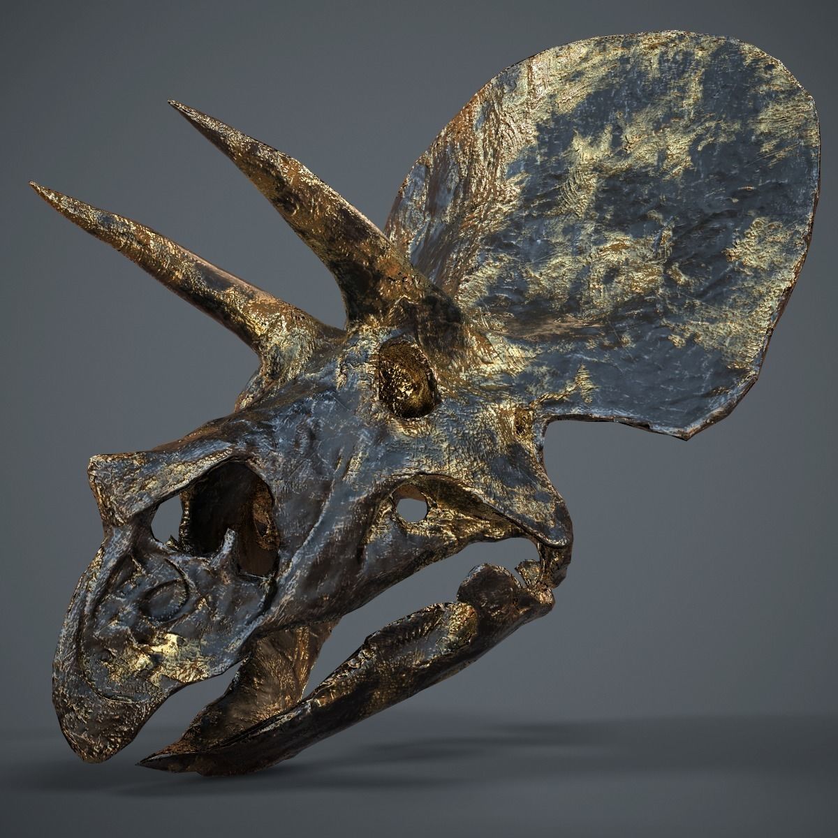 Triceratops Golden Skull Low-poly 3D model_9