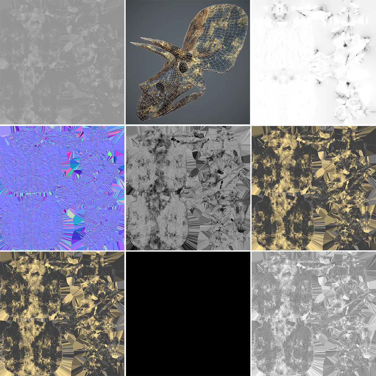 Triceratops Golden Skull Low-poly 3D model_3