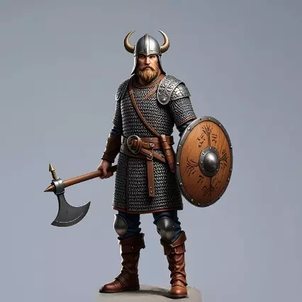 3302Color 3D Model of a Viking Warrior in Full Armor STL 3D print model