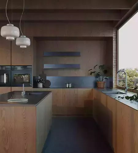 Villa living room and kitchen Low-poly 3D model 4