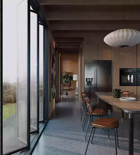 Villa living room and kitchen Low-poly 3D model 3