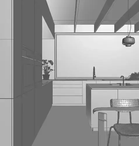 Villa living room and kitchen Low-poly 3D model 6
