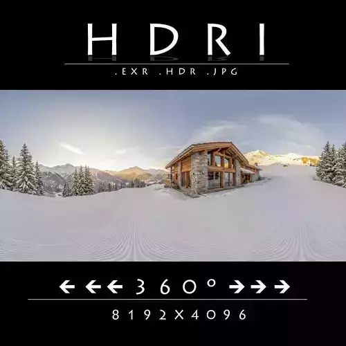 Luxury Alpine Wooden Chalet on Snowy Mountain Ski Slope HDRI Low-poly 3D model