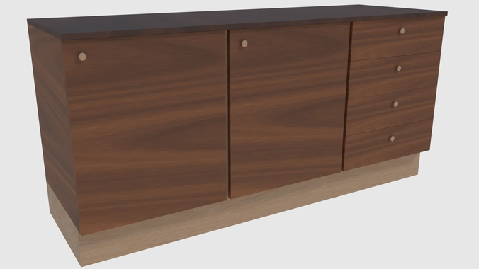 Cabinet 1 - Game Ready wooden with two drawers Low-poly 3D model
